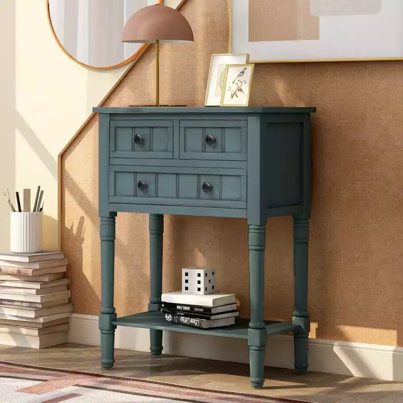 Console étroite de 60 cm avec 3 tiroirs et étagère, table d'appoint pour petite entrée ou salon – Sanzelize Design