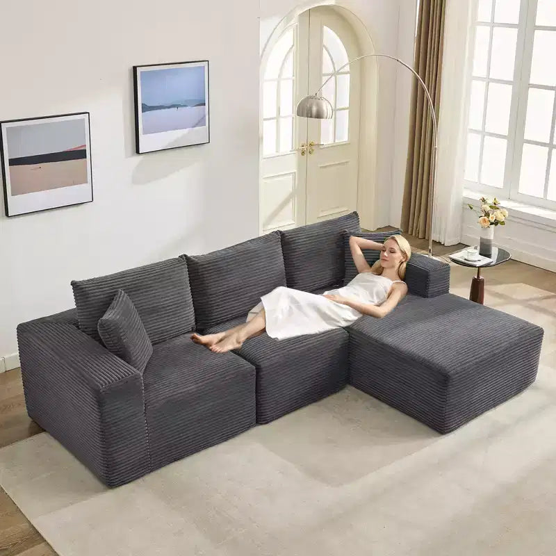 Canapé moderne 274 cm, canapé 3 places rembourré en forme de L avec oreillers, canapé à assise profonde – Sanzelize Design