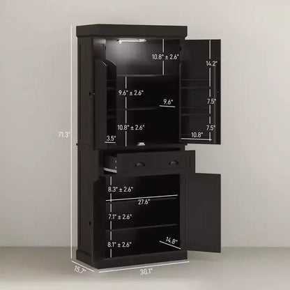 Garde-manger de cuisine de 180 cm avec lumières DEL, 6 tablettes de porte, un tiroir et 4 tablettes réglables – Sanzelize Design