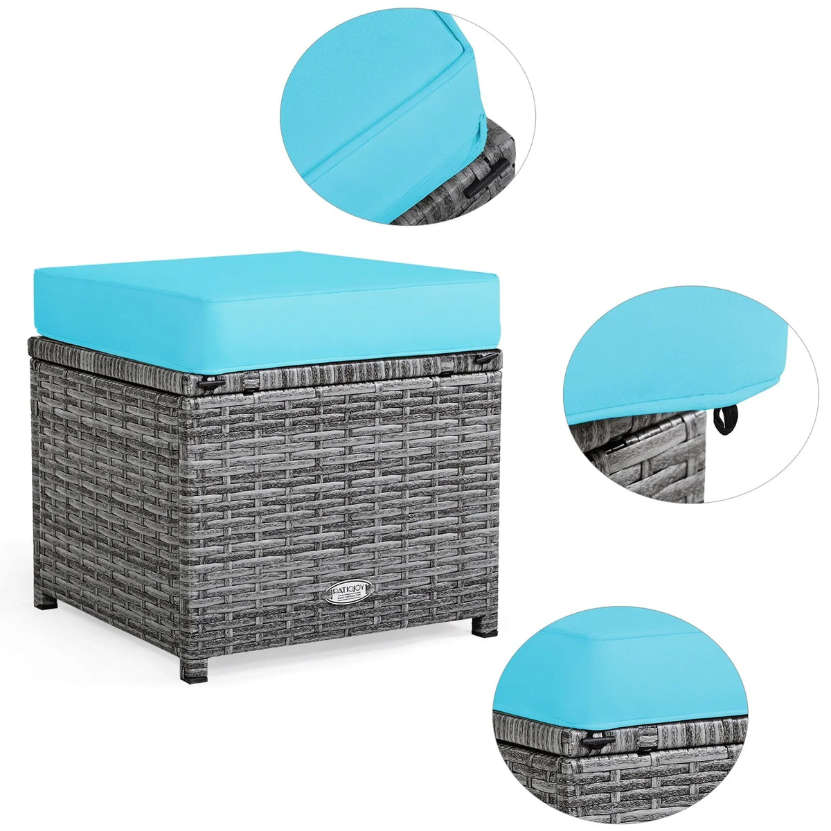 Ensemble de salle à manger 7 pièces en rotin pour terrasse, canapé sectionnel et pouf - Voir détails – Sanzelize Design
