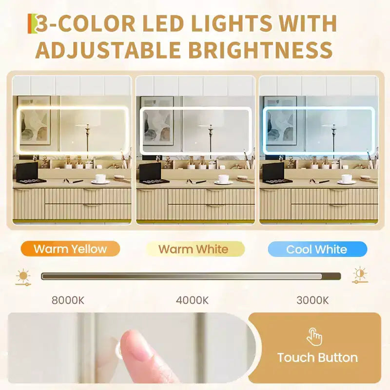 Coiffeuse avec miroir et lumières, miroir lumineux à LED, tiroirs de rangement spacieux pour produits cosmétiques et – Sanzelize Design