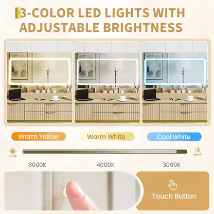 Coiffeuse avec miroir et lumières, miroir lumineux à LED, tiroirs de rangement spacieux pour produits cosmétiques et – Sanzelize Design