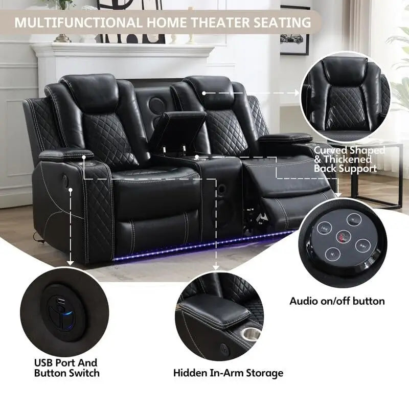 Canapé inclinable électrique avec chargeur sans fil, liseuse pour salon, lumière LED en similicuir, port AC/USB – Sanzelize Design