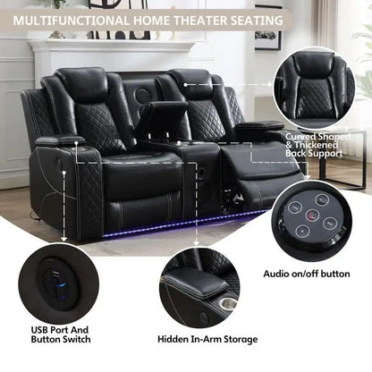 Canapé inclinable électrique avec chargeur sans fil, liseuse pour salon, lumière LED en similicuir, port AC/USB – Sanzelize Design