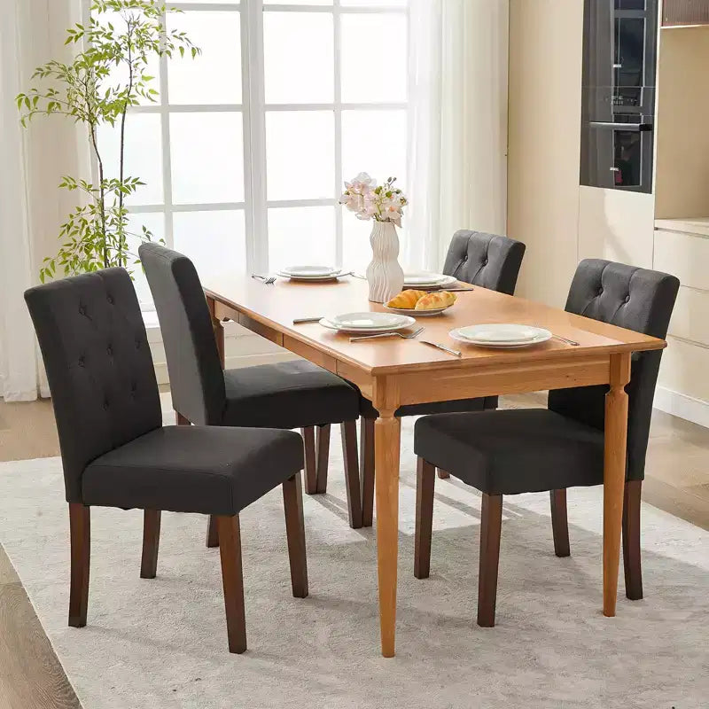 Lot de 6 / 4 chaises de salle à manger Parsons capitonnées - Chaises de cuisine en tissu rembourrées avec pieds en bois – Sanzelize Design