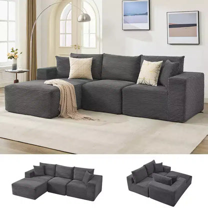 Canapé moderne 274 cm, canapé 3 places rembourré en forme de L avec oreillers, canapé à assise profonde – Sanzelize Design