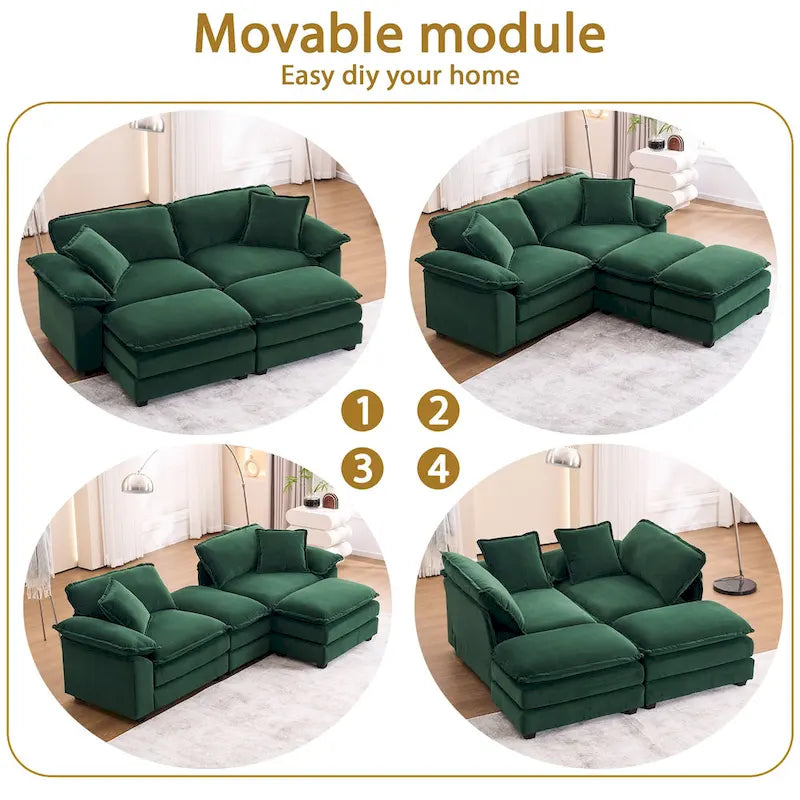 Canapé 2 places avec 2 coussins de siège, 2 oreillers et 2 poufs, canapé confortable - Canapé profond de salon – Sanzelize Design