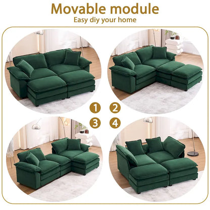 Canapé 2 places avec 2 coussins de siège, 2 oreillers et 2 poufs, canapé confortable - Canapé profond de salon – Sanzelize Design