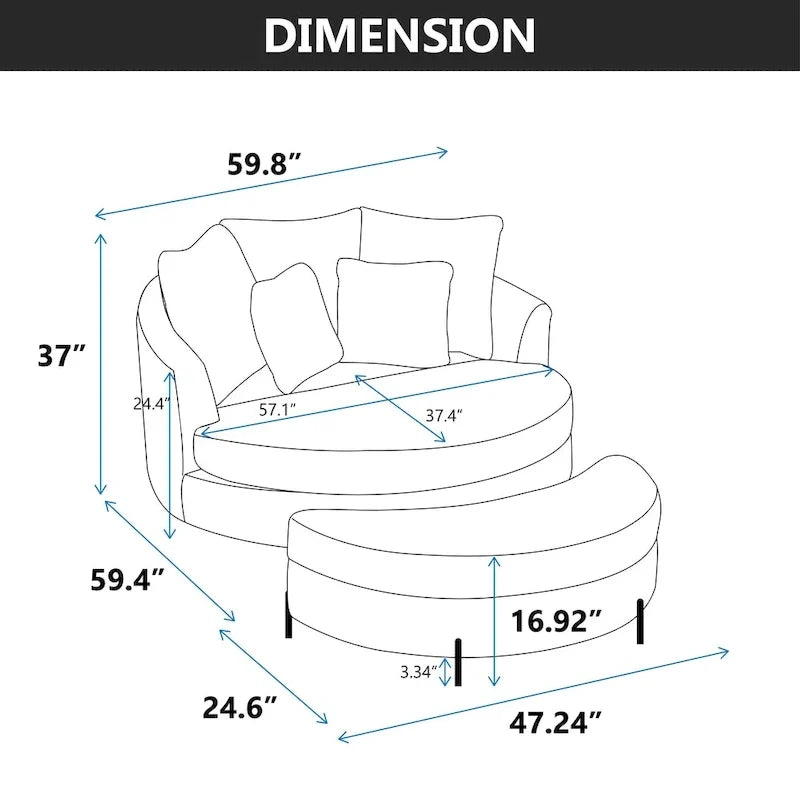 Fauteuil Moderne Rond Avec 5 Coussins Et Pouf Optionnel – Sanzelize Design