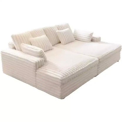 Canapé double méridienne 236 cm pour deux, canapé nuage avec assise profonde, coussins lombaires et accoudoirs larges – Sanzelize Design