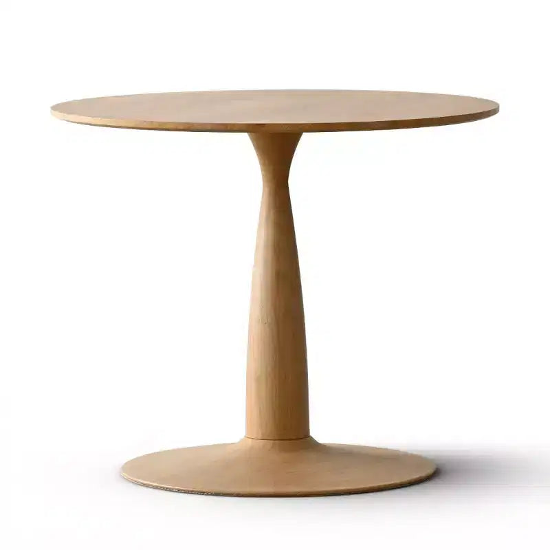 Table à manger ronde moderne avec piédestal, finition grain de bois – Sanzelize Design
