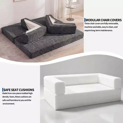 Canapé-lit convertible 5-en-1 de 205 cm – Velours côtelé, charge max. 544 kg, sans assemblage – Sanzelize Design