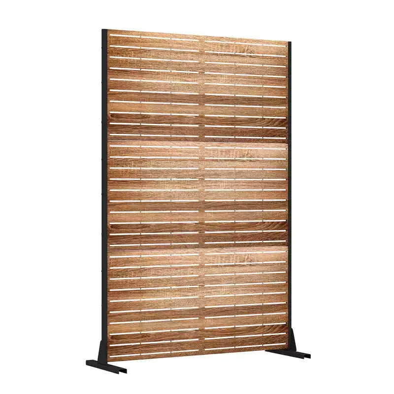 Paravent de 183 cm avec Cadre Galvanisé, Séparateur de Pièce Effet Bois, Brise-vue, Clôture de Jardin, terrasse Beige – Sanzelize Design