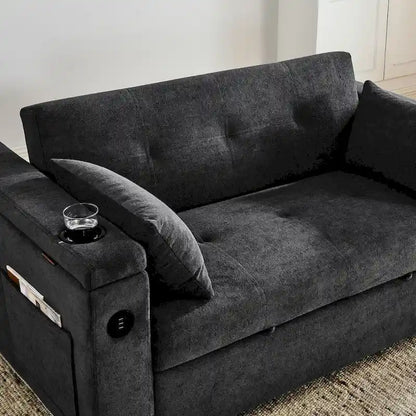Canapé-lit gigogne 137 cm, canapé-lit inclinable 2 places avec rangement, oreiller lombaire, prise USB – Sanzelize Design