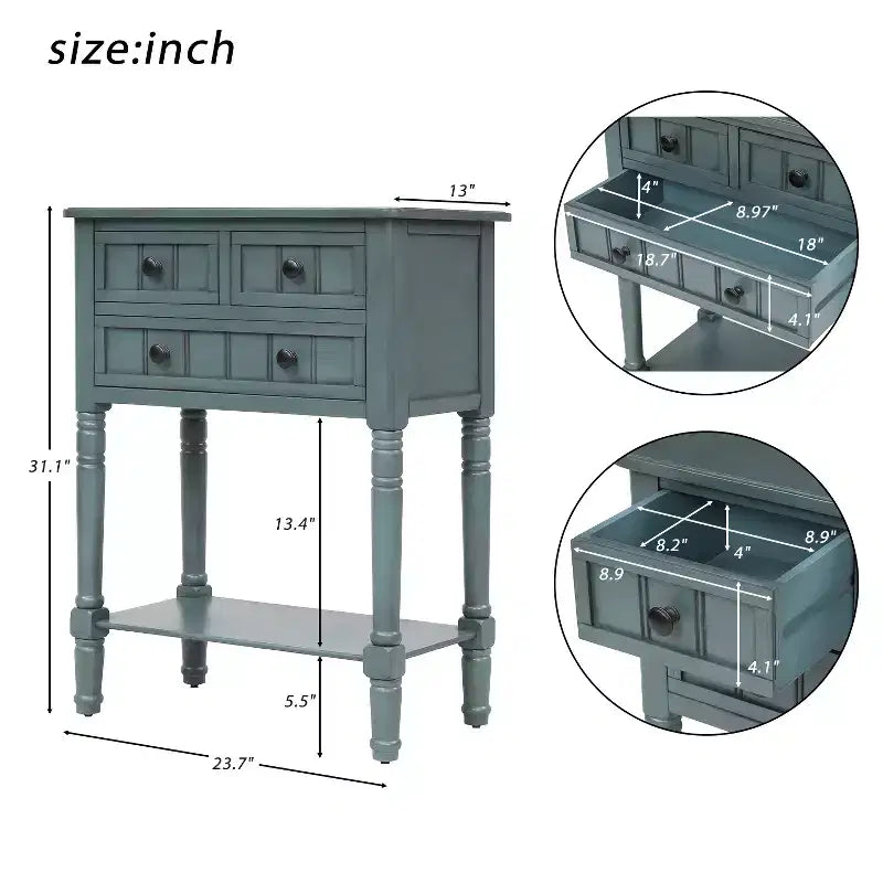 Console étroite de 60 cm avec 3 tiroirs et étagère, table d'appoint pour petite entrée ou salon – Sanzelize Design