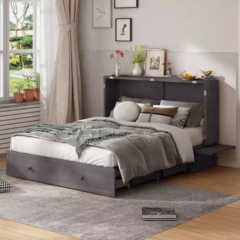 Lit escamotable Murphy 152 x 203 cm, lit coffre Cube avec station de charge et espace de rangement – Sanzelize Design