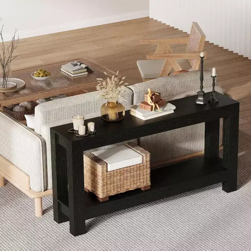 Table console d'entrée 160 cm avec 2 tiroirs, Table de canapé étroite en bois pour salon, couloir ou hall d'entrée – Sanzelize Design