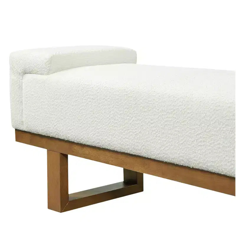 Banc rembourré Paulina moderne en bois d'hévéa et tissu bouclé – Sanzelize Design