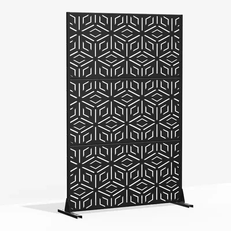 Paravent à 3 panneaux avec motif géométrique – Acier galvanisé noir – Sanzelize Design