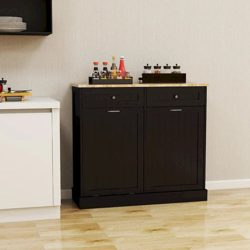 Meuble de cuisine à poubelle basculante à deux tiroirs et deux compartiments - Noir – Sanzelize Design