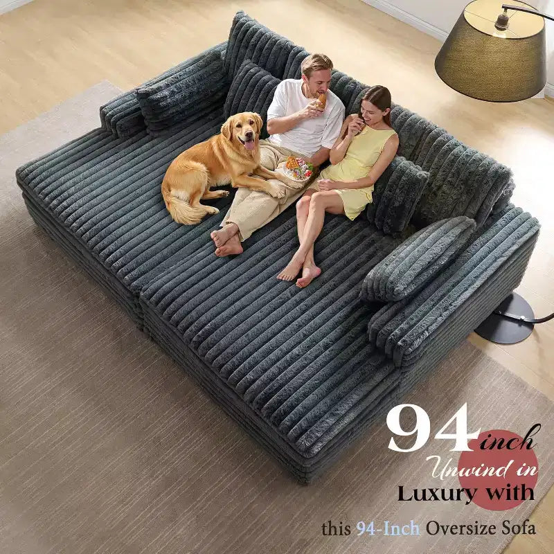 Canapé double méridienne 236 cm pour deux, canapé nuage avec assise profonde, coussins lombaires et accoudoirs larges – Sanzelize Design