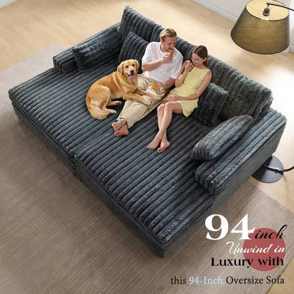 Canapé double méridienne 236 cm pour deux, canapé nuage avec assise profonde, coussins lombaires et accoudoirs larges – Sanzelize Design