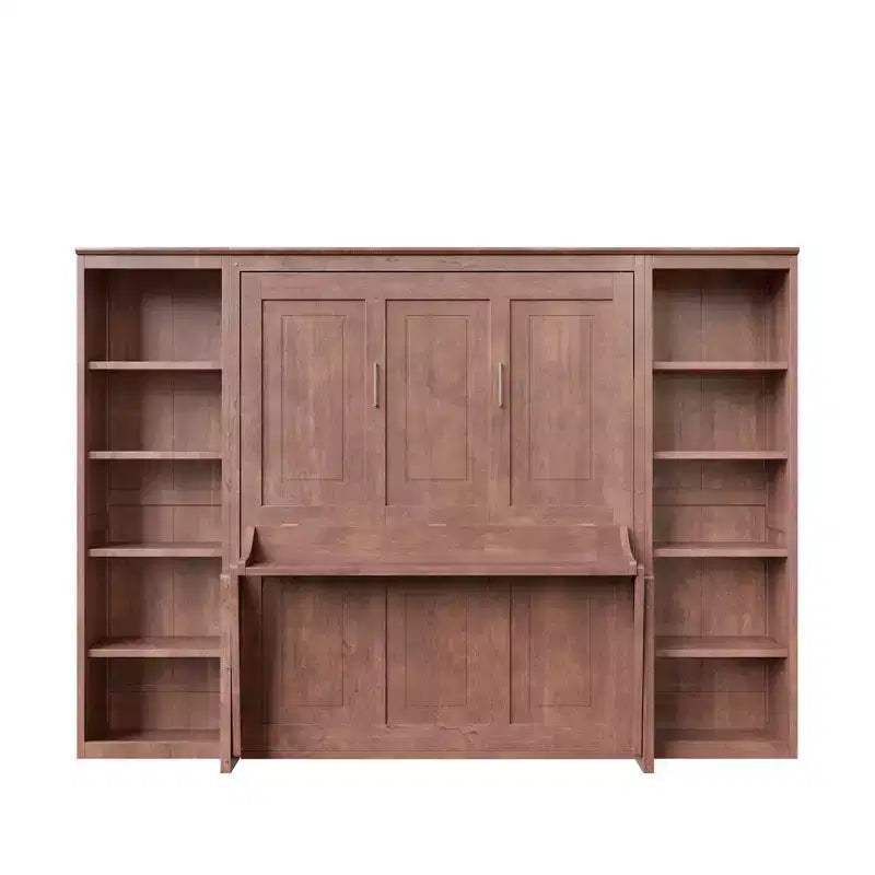 Lit escamotable grand lit/deux places avec bureau et étagère, brun foncé – Sanzelize Design
