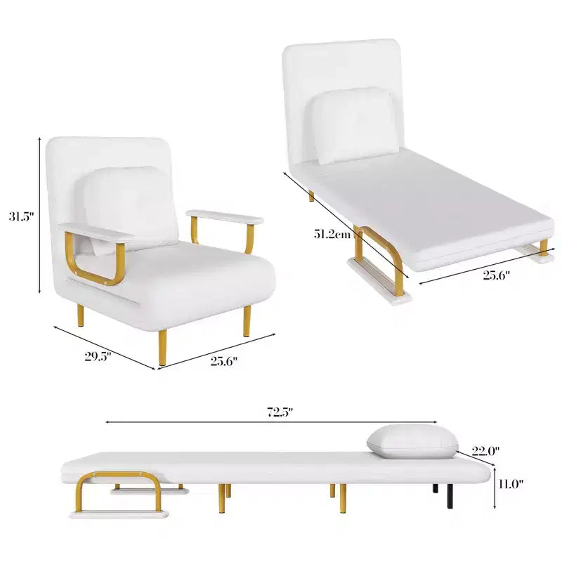Canapé-lit pliant 3-en-1 convertible en fauteuil - Dossier réglable sur 5 positions avec oreiller – Sanzelize Design