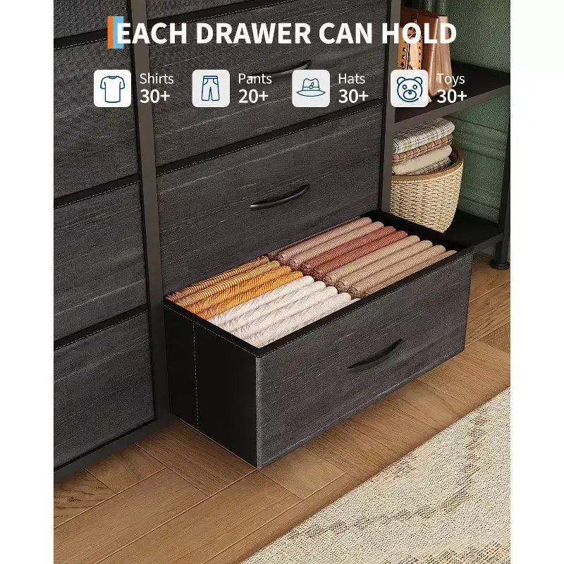 Commode de rangement avec 16 tiroirs, tringle à vêtements et étagères – Sanzelize Design