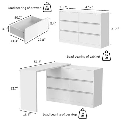 Desserte de buffet intelligente rotative/extensible avec 6 tiroirs, plan de travail étendu, tapis antidérapant – Sanzelize Design
