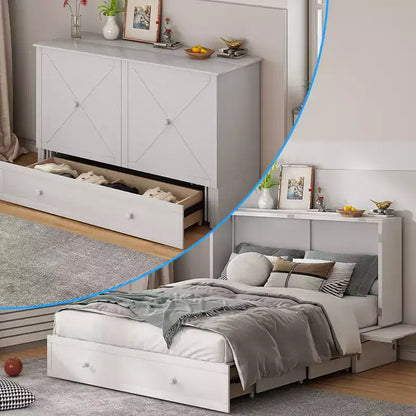 Lit escamotable Murphy 152 x 203 cm, lit coffre Cube avec station de charge et espace de rangement – Sanzelize Design
