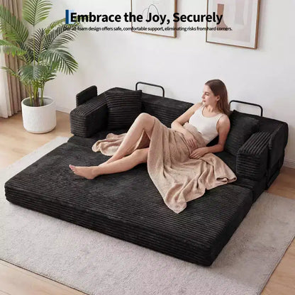 Canapé-lit convertible 5-en-1 de 205 cm – Velours côtelé, charge max. 544 kg, sans assemblage – Sanzelize Design