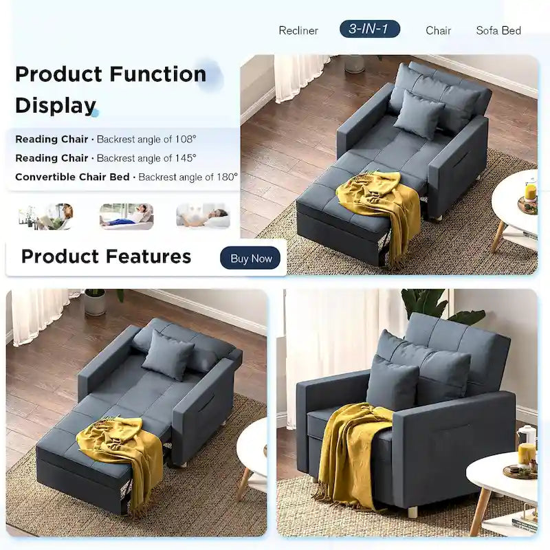 Fauteuil convertible 3-en-1, plusieurs coloris, une place – Sanzelize Design