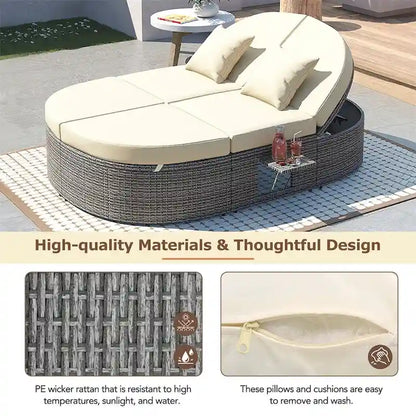 Lit de soleil extérieur double pour terrasse avec coussins et oreillers – Sanzelize Design