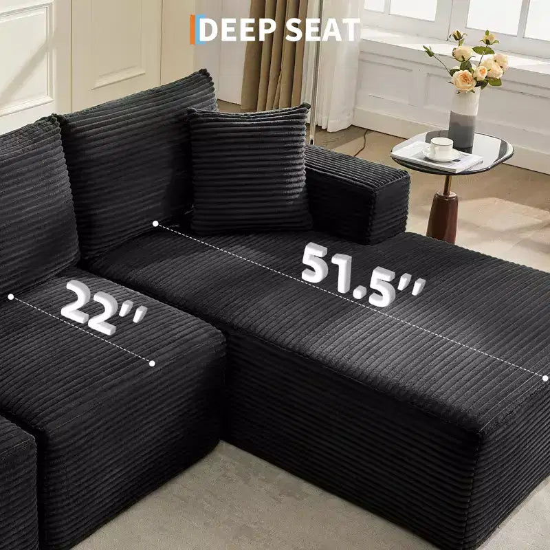 Canapé moderne 274 cm, canapé 3 places rembourré en forme de L avec oreillers, canapé à assise profonde – Sanzelize Design