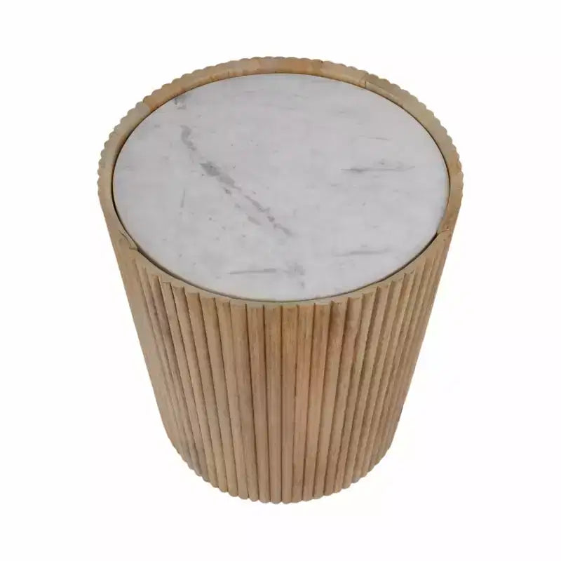 Table d'appoint décorative en bois nervuré avec plateau en marbre et rangement – Sanzelize Design