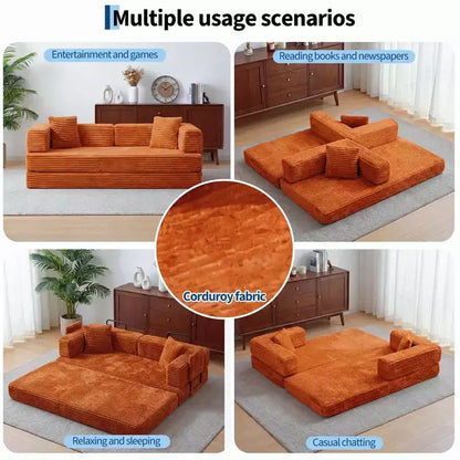 Canapé-lit convertible 5-en-1 de 205 cm – Velours côtelé, charge max. 544 kg, sans assemblage – Sanzelize Design