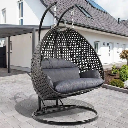 Fauteuil suspendu œuf 2 places avec support - Balançoire / hamac de jardin en rotin osier pour extérieur/intérieur avec – Sanzelize Design