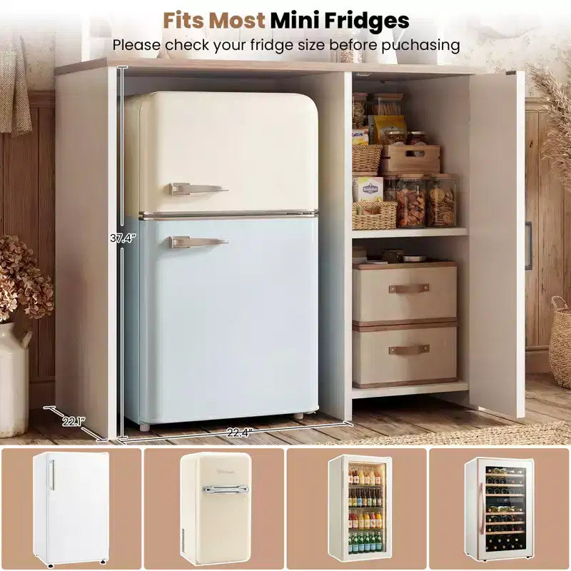 Meuble de cuisine avec espace mini-réfrigérateur, meuble de bar à café avec étagère de rangement – Sanzelize Design