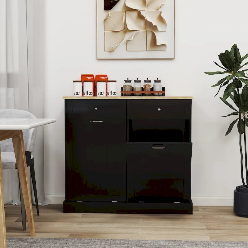 Meuble de cuisine à poubelle basculante à deux tiroirs et deux compartiments - Noir – Sanzelize Design