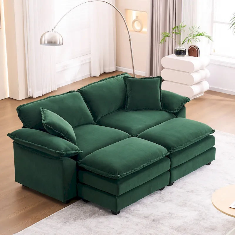Canapé 2 places avec 2 coussins de siège, 2 oreillers et 2 poufs, canapé confortable - Canapé profond de salon – Sanzelize Design