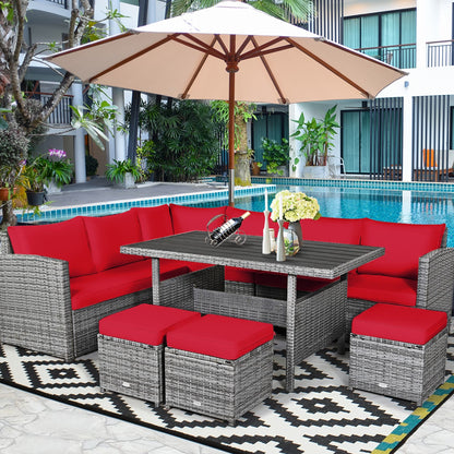 Ensemble de salle à manger 7 pièces en rotin pour terrasse, canapé sectionnel et pouf - Voir détails – Sanzelize Design