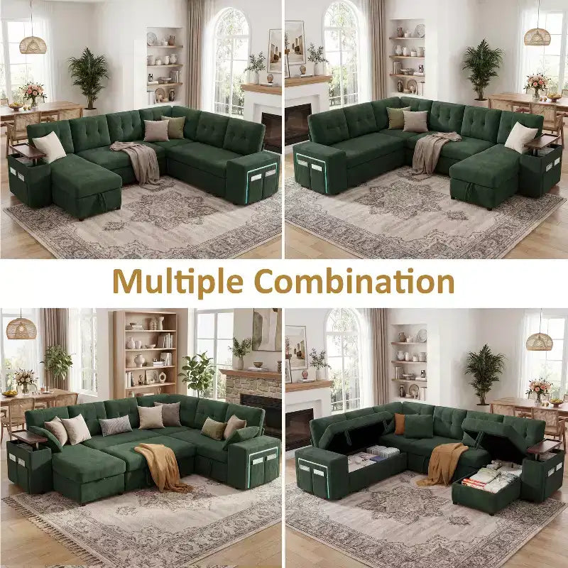 Canapé modulaire 284 cm convertible avec lit gigogne, canapé d'angle en U avec rangement – Sanzelize Design