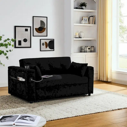 Canapé-lit gigogne 137 cm, canapé-lit inclinable 2 places avec rangement, oreiller lombaire, prise USB – Sanzelize Design