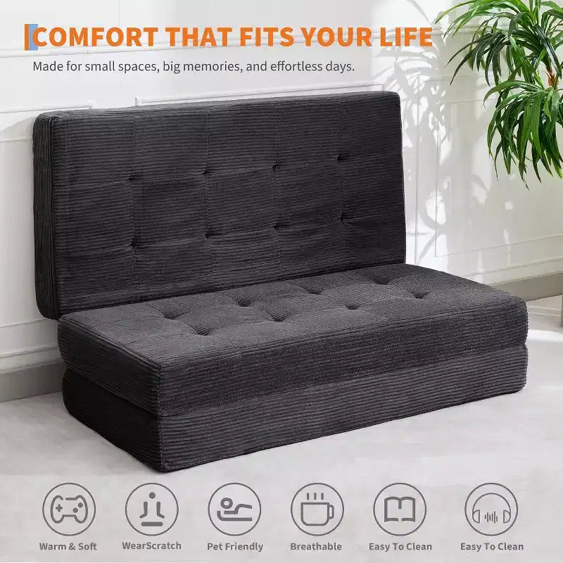 Canapé-lit pliable en mousse à mémoire de forme 99 x 190 cm - Matelas capitonné de 15,2 cm – Sanzelize Design