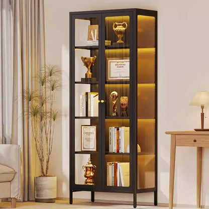 Vitrine 170 cm en Verre à 3 Côtés avec Lumières LED, Rangement à 5 Niveaux avec Double Porte et Cadre Métallique pour – Sanzelize Design