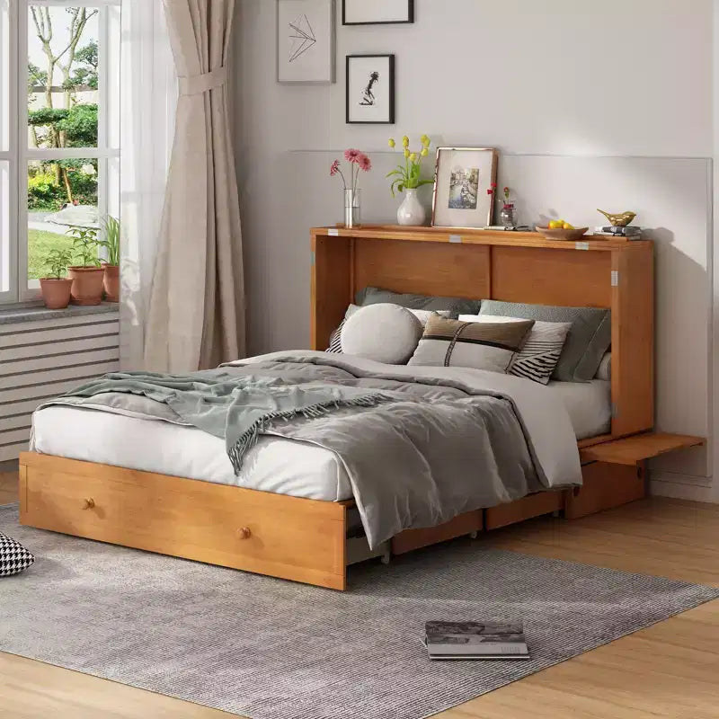 Lit escamotable Murphy 152 x 203 cm, lit coffre Cube avec station de charge et espace de rangement – Sanzelize Design