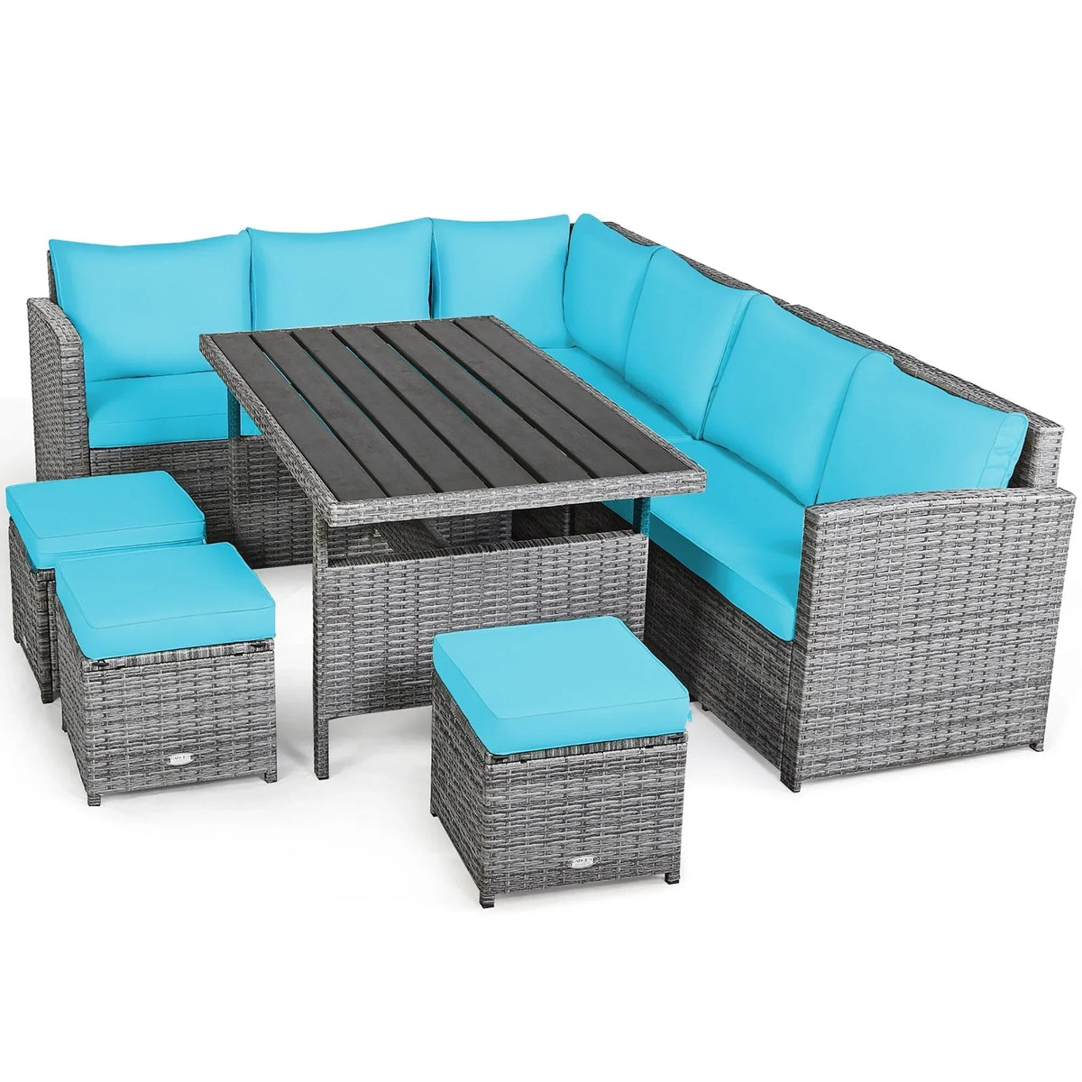 Ensemble de salle à manger 7 pièces en rotin pour terrasse, canapé sectionnel et pouf - Voir détails – Sanzelize Design