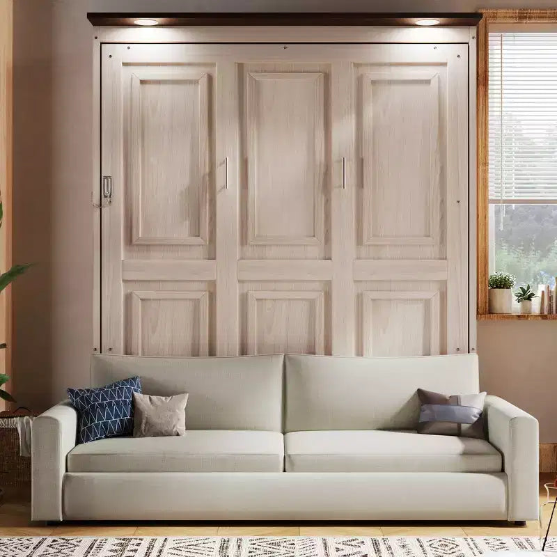 Lit escamotable 152 x 203 cm avec canapé, Lit escamotable 152 x 203 cm en bois avec éclairage LED – Sanzelize Design