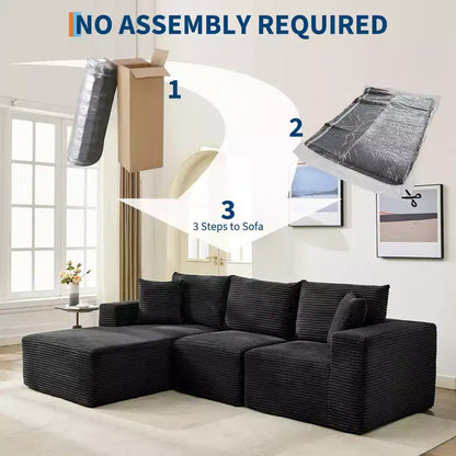 Canapé moderne 274 cm, canapé 3 places rembourré en forme de L avec oreillers, canapé à assise profonde – Sanzelize Design